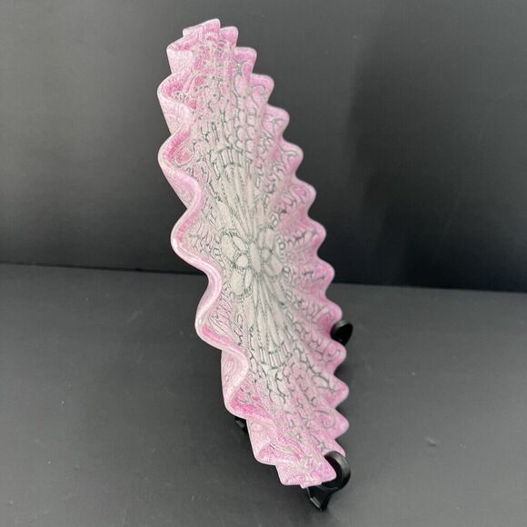 SYDENSTRICKER Embassy Pink Lace Ruffled Cake Plate Art Glass 12" - Picture 3 of 5